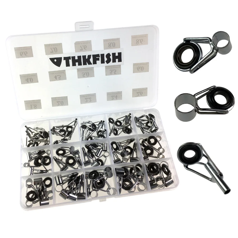 THKFISH 80pcs Fishing Rod Guides Repair Kit #1.8-#8.6 Telescopic Fishing Rods Eye Rings Guide Tip Tops Replacement Set