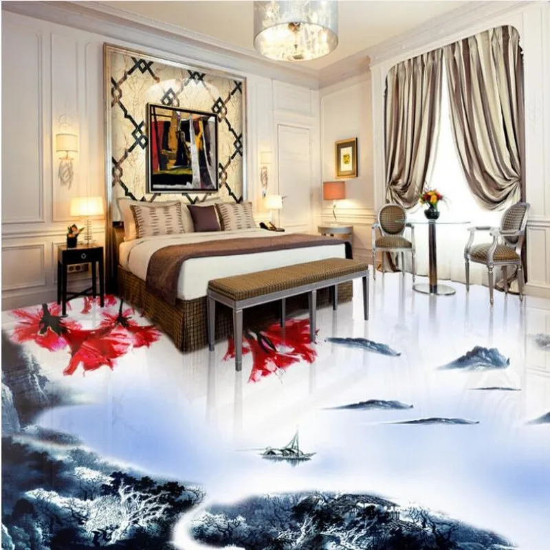 

beibehang Custom large fresco Chinese ink painting 3D floor thickening waterproof wear pvc environmental plastic film