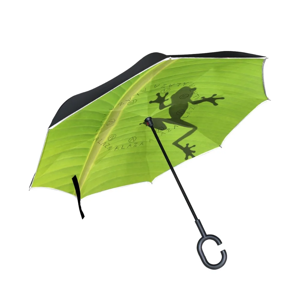 

DropShipping Frog Windproof Reverse Folding Double Layer Inverted Chuva Umbrella Self Stand Rain Protection C-Hook Hands For Car