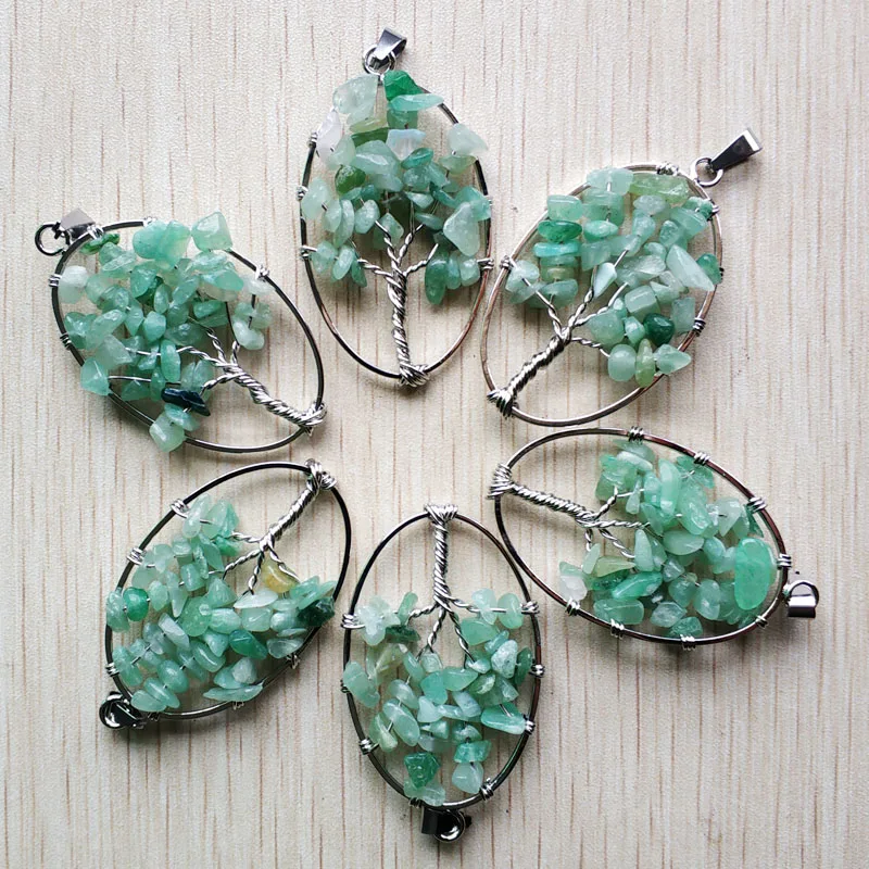 

Wholesale 12pcs/lot natural green aventurine tree of life handmade wire wrapped oval Pendants for jewelry accessories marking