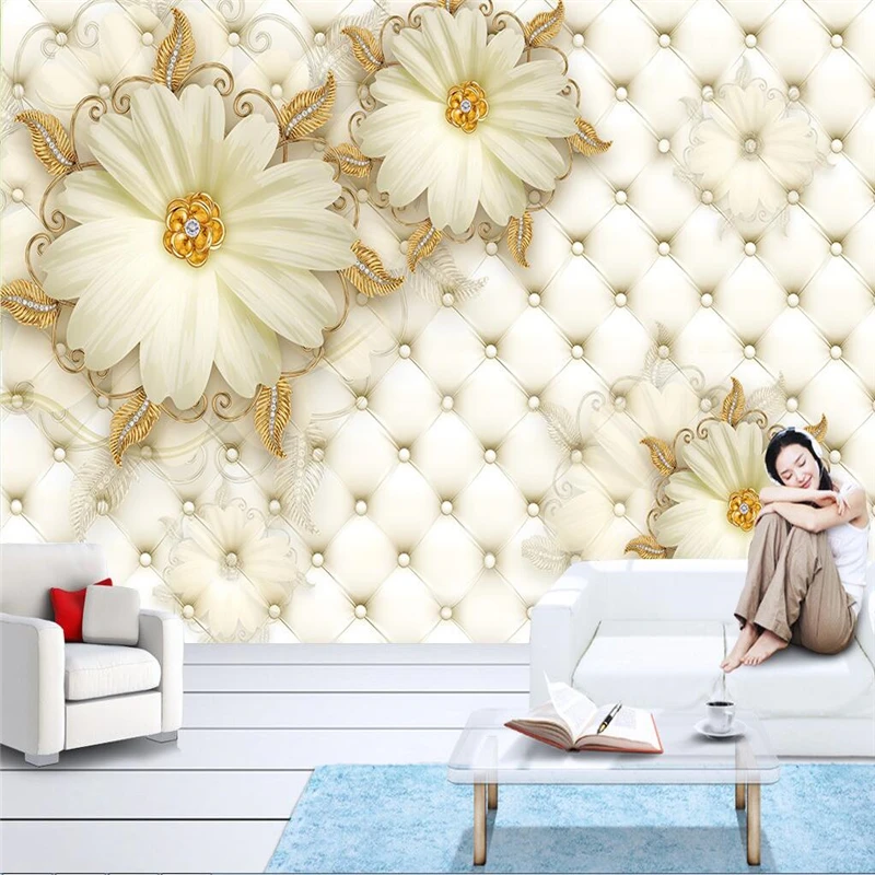 

beibehang Custom photo wallpaper 3D fresco, 3d luxury gold jewelry flower soft bag jewelry TV wall background papel de parede