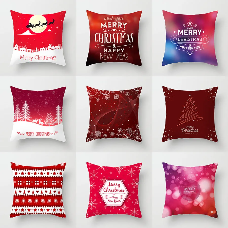 Christmas Cushion Cover Santa Claus Elk Pillow Case Cover Merry Christmas Decoration Pillowcases Red Christmas Cushion Cover