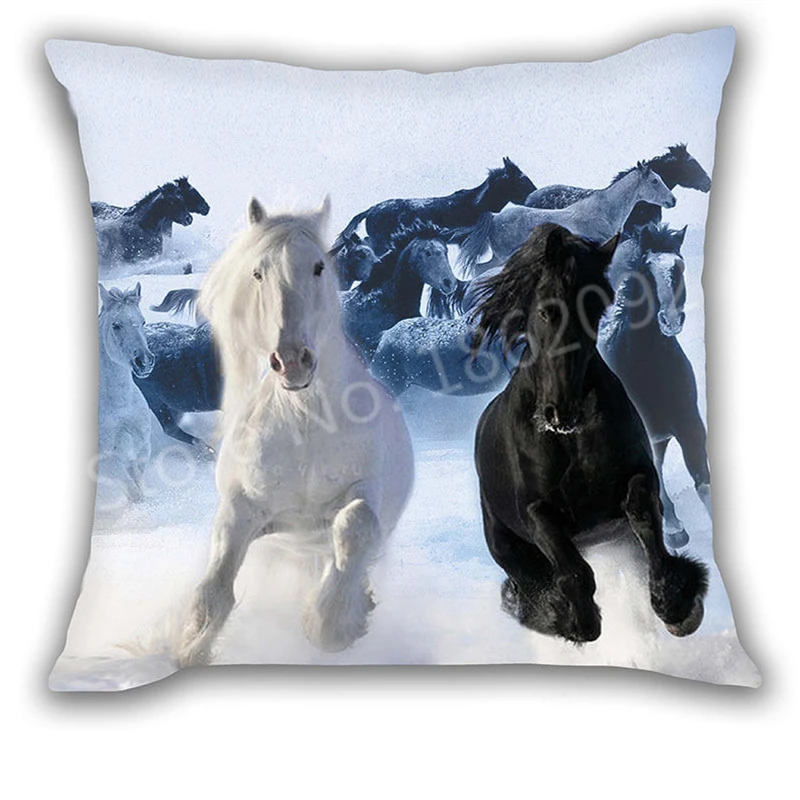 

Hot Horse Cushion Cover Running Horses Throw Pillow Cases Covers Animal Horse Car Chair Couch Sofa Decor Gifts Two Sides 18"x18"