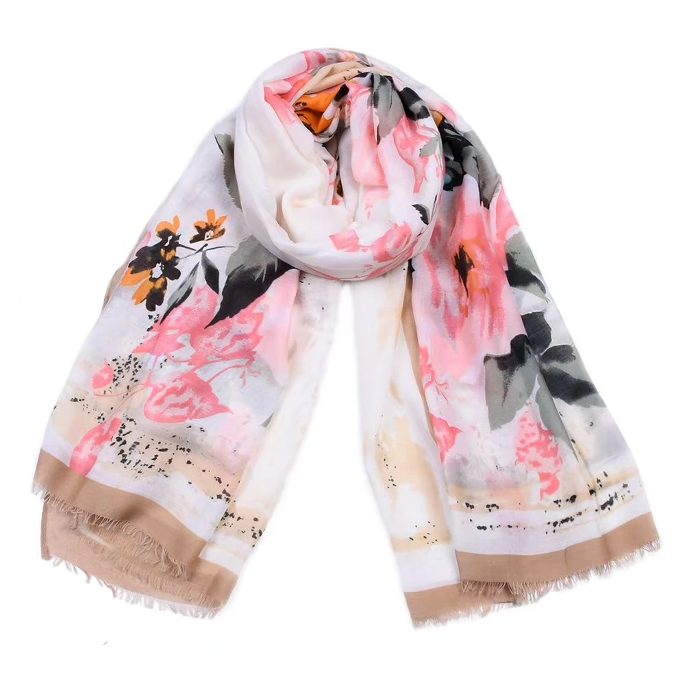 

Fashion Cotton Ombre Rose Flower Print Scarf Shawls Floral Luxury Floral Blossom Scarves Wrap Hijab 4 Color