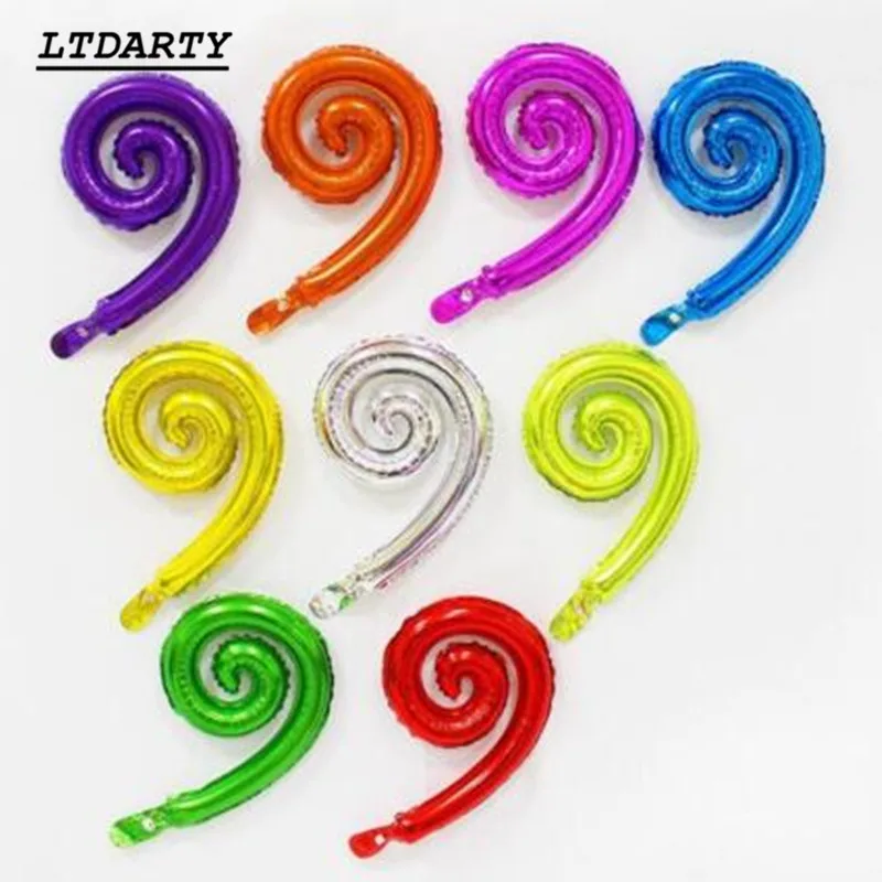 10pcs Colorful Spiral Wave Curve Foil Single or Double Rolls Balloons Family Birthday Party Wedding Decoration Wall Stickers Inf