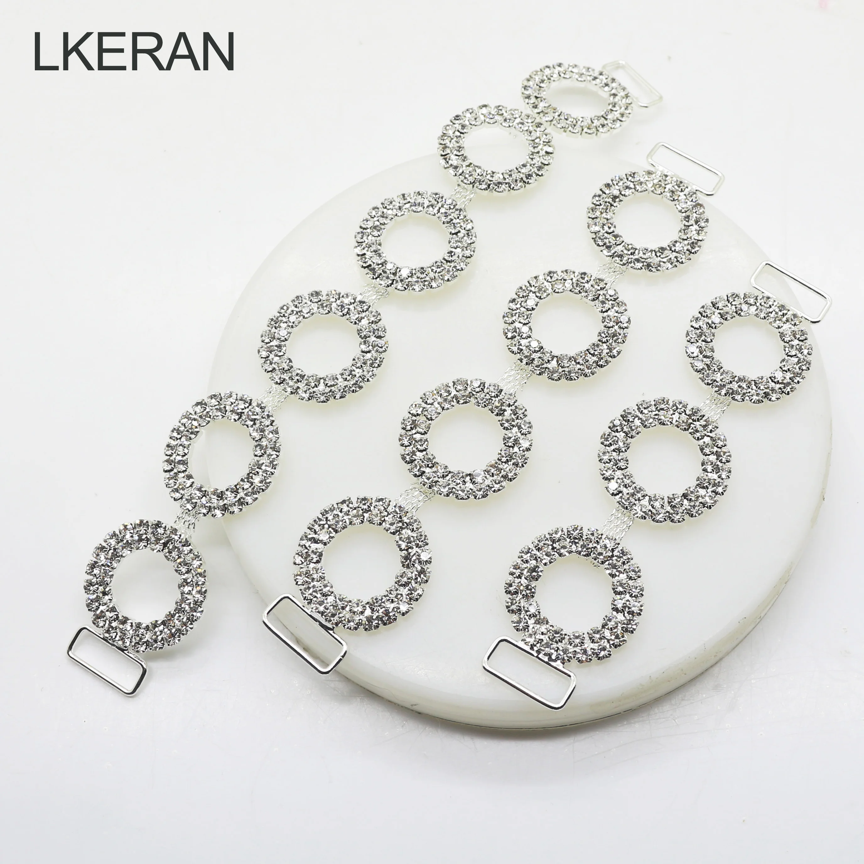 LKERAN 10pc/pack 4 Style Round crystal Rhinestone chain bikini connectors buckle for For clothing/Beachwear/Wedding Decor