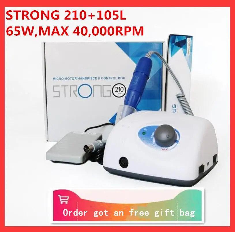 

2021 New Arrival STRONG 210 105L 102L Handpiece 65W 40000rpm/50000RPM Nail Drills Manicure Machine Pedicure Electric File Bits