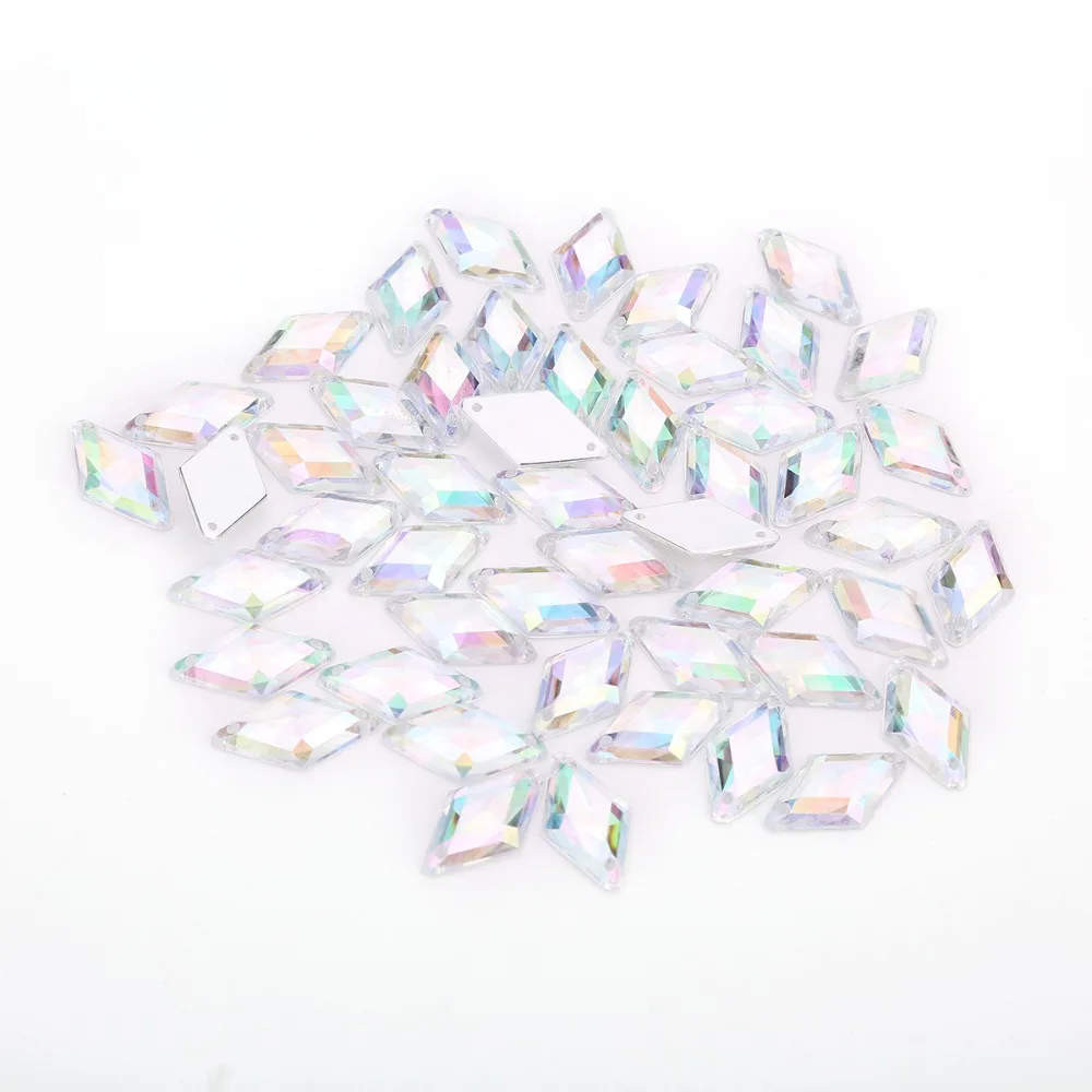 AB Crysta color 17*30mm 20pcs Glitter Crysta Sew On Rhombus Acrylic Rhinestone Flatback Sewing Beads 2 Holes gems DIY jewelry