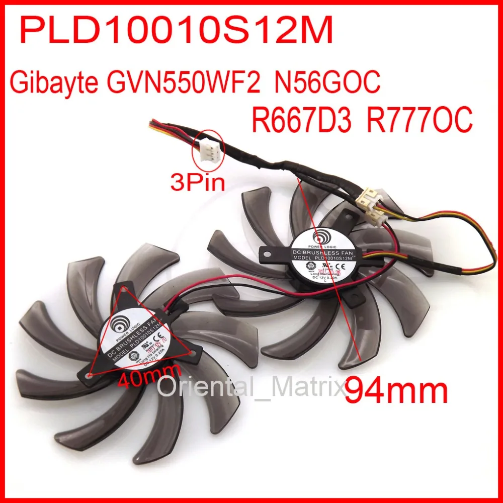 2pcs/lot PLD10010S12M 12V 0.2A 95mm For Gigybyte GV-N650OC-1Gl 2Gl GVN550WF2 N56GOC R667D3 R777OC Cooler Cooling Fan