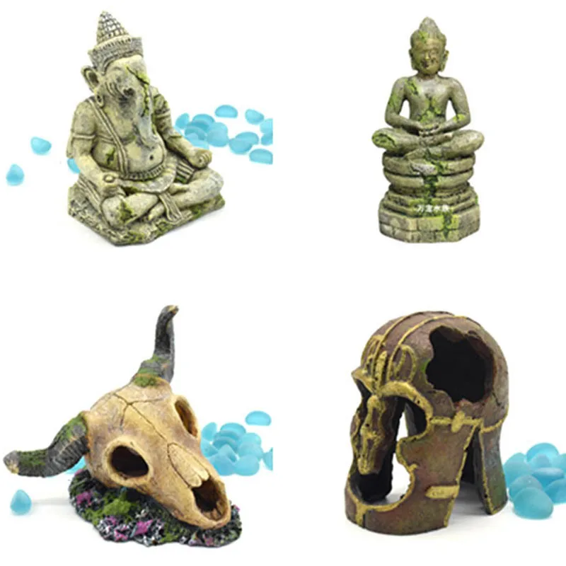 Artificial Island Stone Ancient Buddha Elephant Buddha Statue Resin Ornament Fish Tank Aquarium Decoration Reptile box Landscape