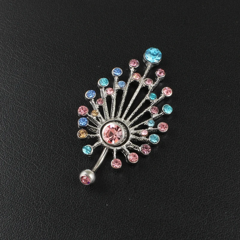Body jewelry women Multi-color stones flower belly button ring 14G Stainless Steel navel bar body piercing fashion jewelry