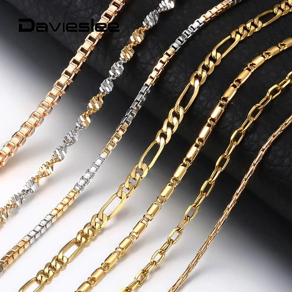 Davieslee Womens Necklace Gold Color Box Rolo Figaro Link Chain Necklace For Woman Jewelry Fashion Accessories Gifts LGNM127