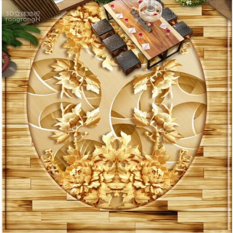 

beibehang Custom flooring Chinese wood carvings peony super green 3D floor tile brick painting painting