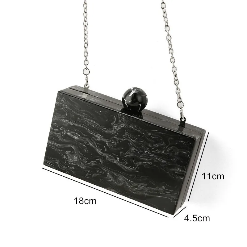 Pearl Black Marble Big Acrylic Clasp Ball Women Brand New PVC Plastic Acrylic Box Clutch Purse Handbag Wallet Beach Evening Bags