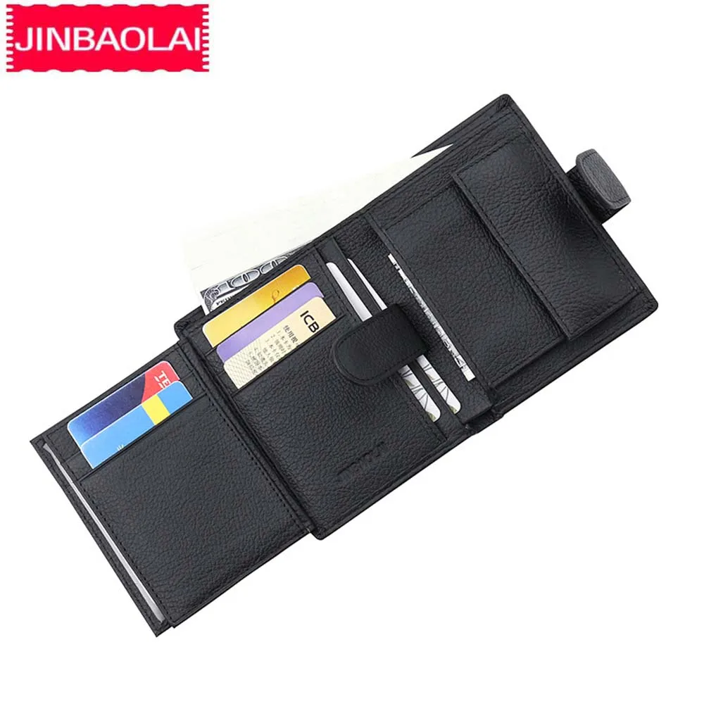 2024 JINBAOLAI Men Short Wallets Genuine Leather Hasp Coin Pocket Purses Card Holder Vintage Brand Top Quality Wallets For male