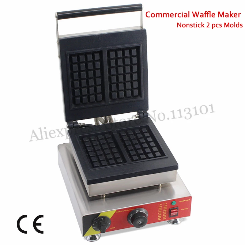 Commercial Rectangle Waffle Baker Machine Nonstick 2 Molds 1500W for Western Restaurant Bakery