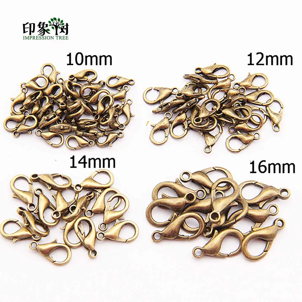 10/12/14/16/18/21mm Antique Brass Metal Lobster Clasps Claw Hook Vintage Plated Nickle Lead Free DIY Jewelry Making Finding 1120