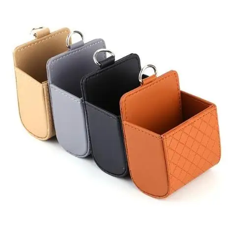 Car Seat Back Storage Bag Leather Solid Color Tidy Case Hanging Bags For Mobile Phone Glasses Cards Foods