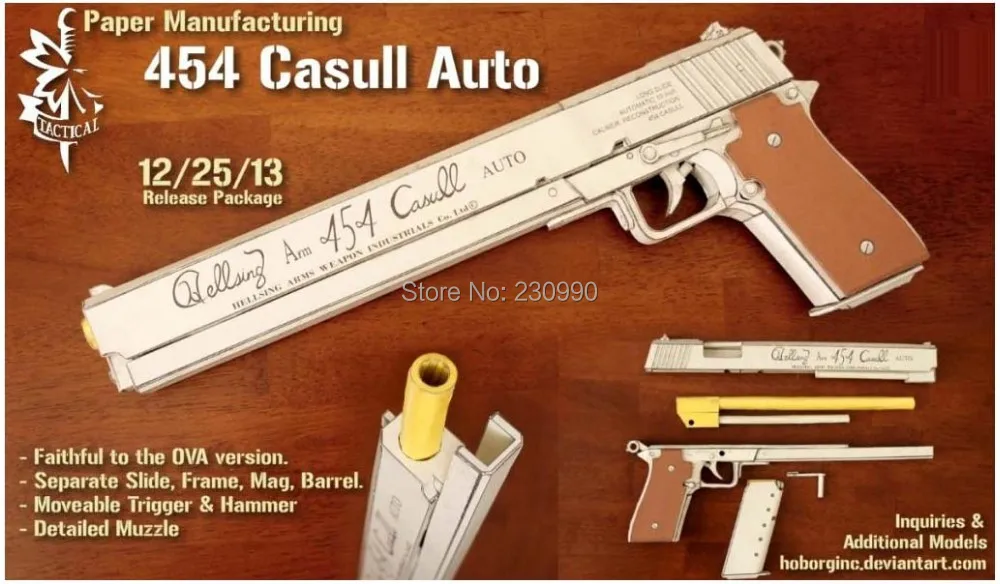 Internal Structure Vampire Alcatel Hellsing 454 Casull Pistol Scale 1:1 3D Paper Model  Kid Adults' Gun Weapons Paper Models Toy