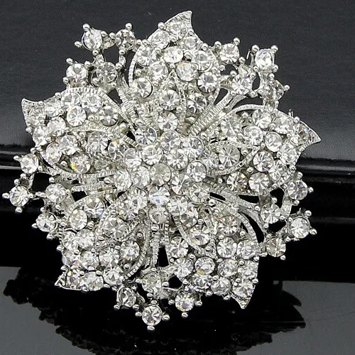 Vintage Fashion Women Clothes Black Crystals Flower Luxury Brooch Wedding Party Gift Brooch Pins For girls