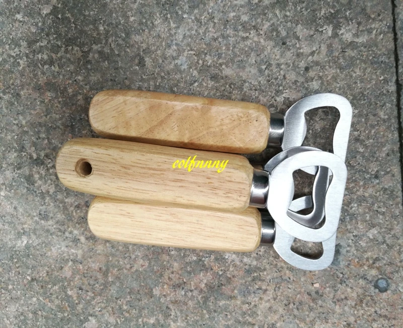 50pcs/lot Fast shipping Wood handle beer bottle opener Stainless steel Wooden opener with hole or no hole