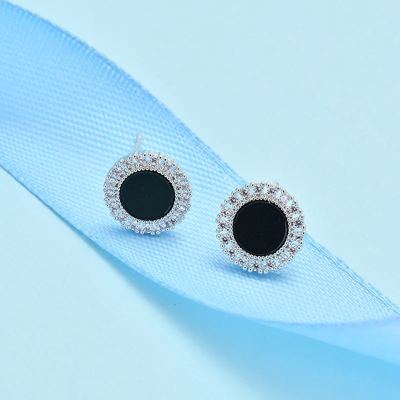 Zhijia new fashion round stud earrings for women simple design black female earrings jewelry party gifts