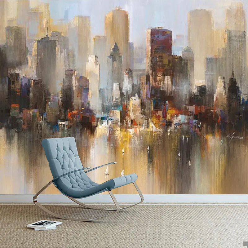 

beibehang Custom wallpaper large-scale architecture street painting abstract hand-painted theme murals living room TV wallpaper