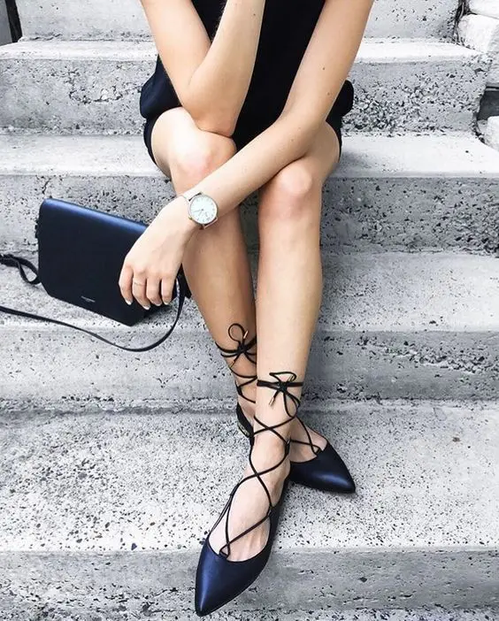 Spring Fashion Ankle Bandage Female Flats Sexy Point Toe Ladies Elegant Dress Shoes Women Lace Up Flats Concise Style