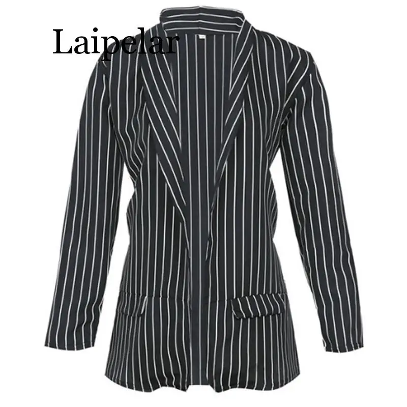 Laipelar Black And White Striped Office Suits Elegant Women Fashion Thin Jacket Spring Autumn Cardigan Femme 2019