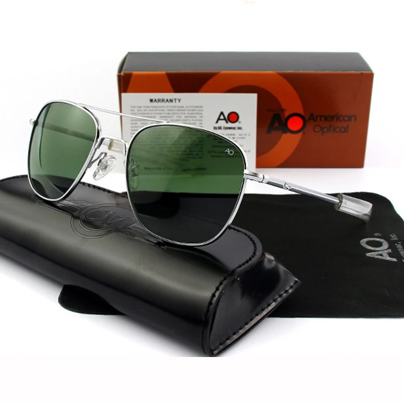 

Pilot Sunglasses Men Top Quality Brand Designer AO Sun Glasses 55mm For Male American Army Military Optical Glass Lens ZY071