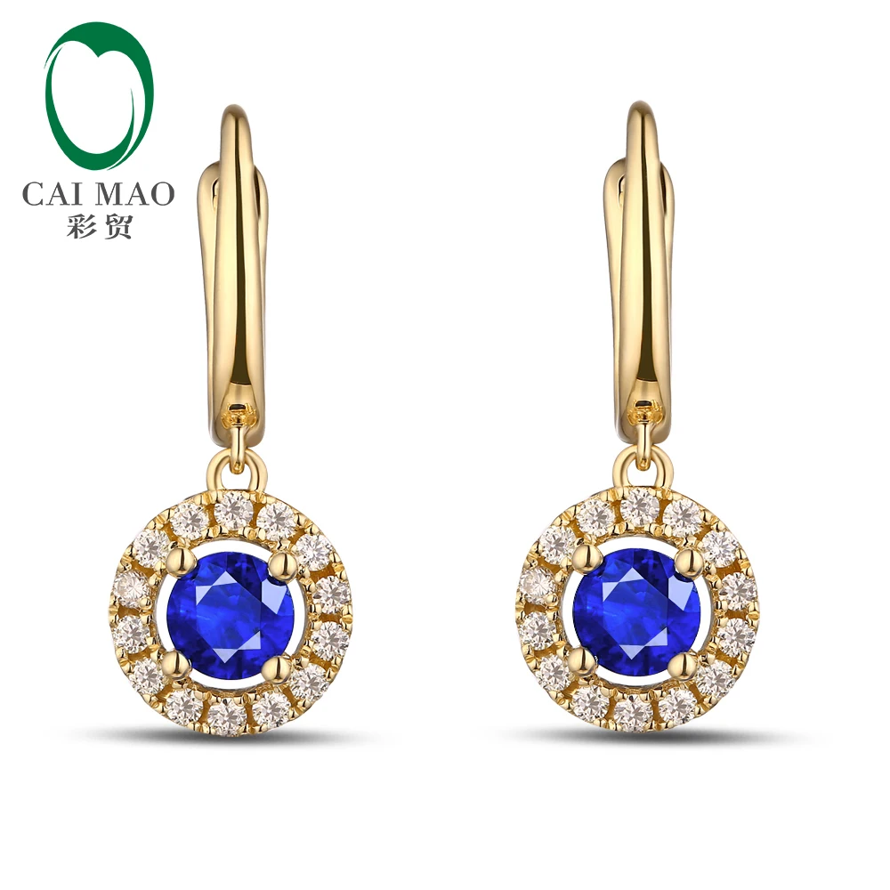 Unplated 14K Gold Natural 0.83ct Sapphires  & 0.28ct Natural Diamonds Earrings Caimao Jewelry