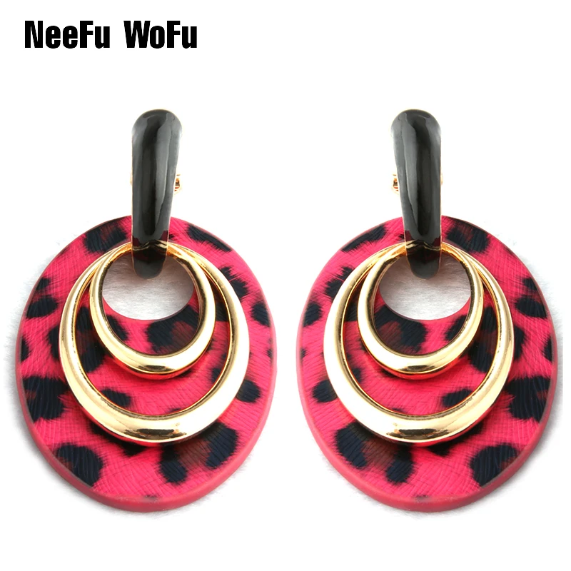 NeeFu WoFu Big Oval Tiger Earrings For Woman Dangle Zinc alloy Flash Leather Earring Large Long Brinco Ear Leopard Christmas