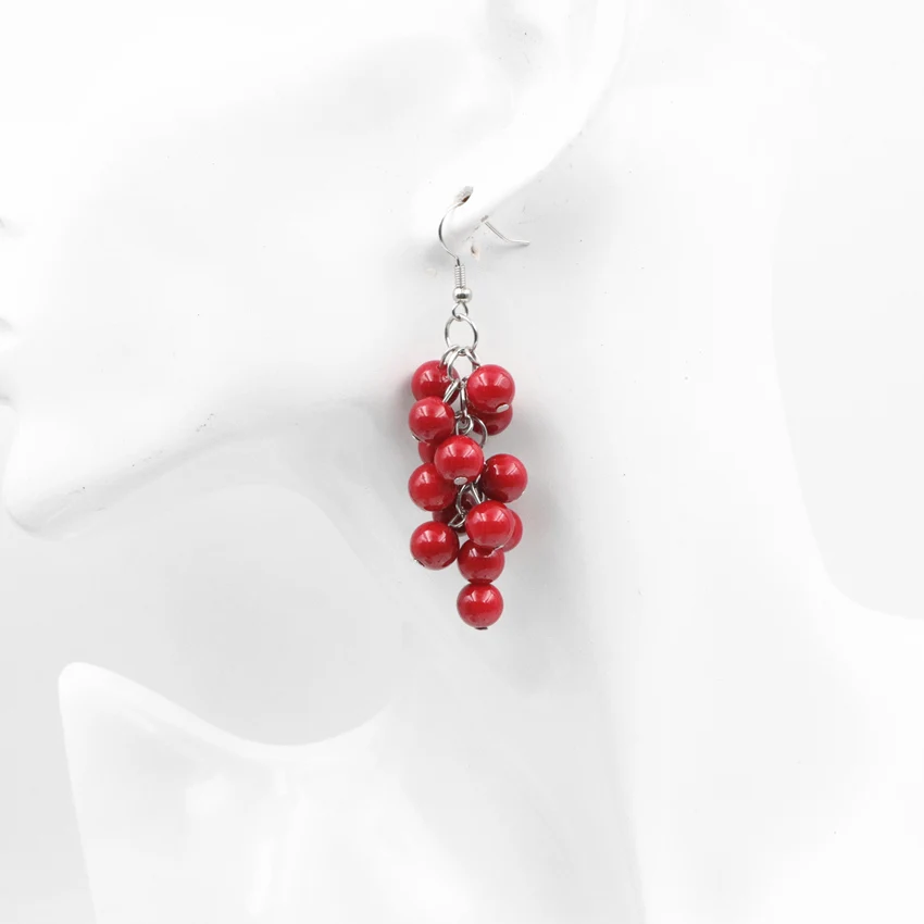 Neo-Gothic Ethnic Long Dangle Earring for Women 8mm Red Artificial Coral Drop Grape Shape Earrings Fashion Jewelry Eardrop A660