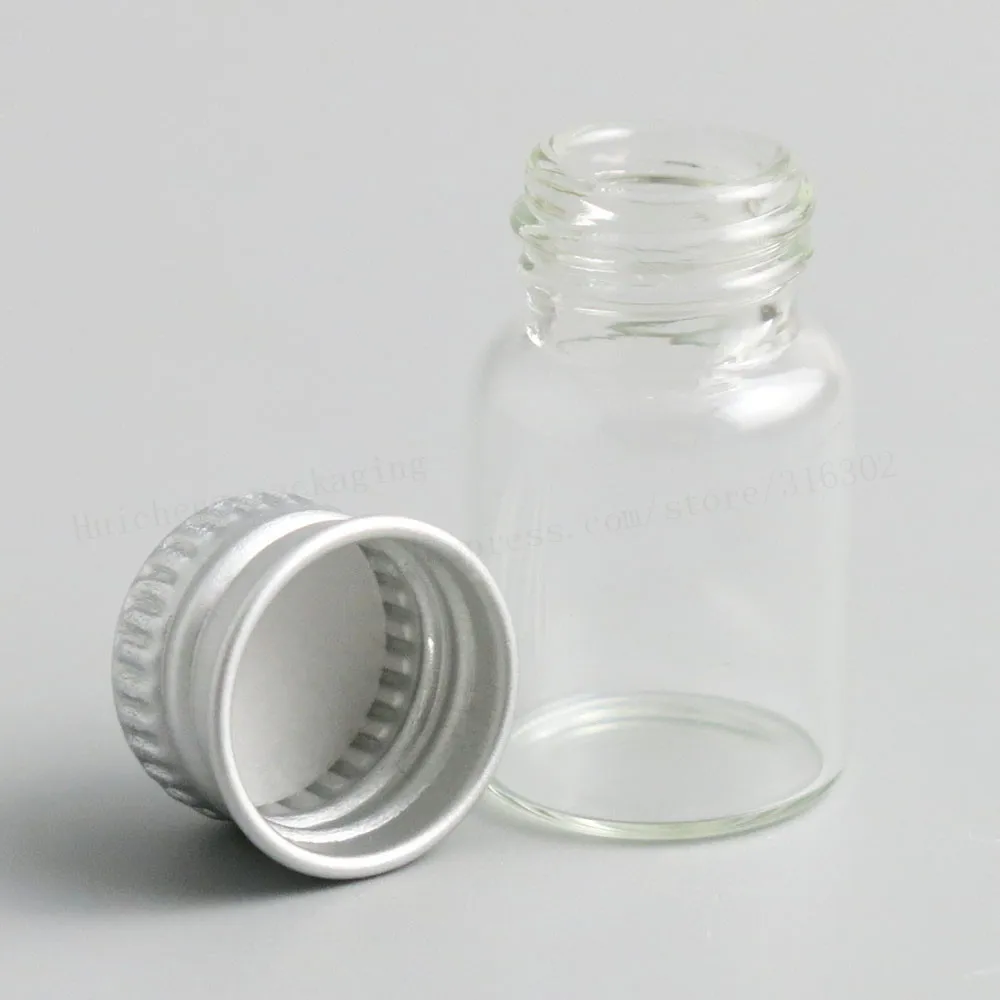 100 x 2ml 4ml 6ml Clear Glass Container With Aluminum Cap Small Glass Bottle With Screw lids for Essential Oil Use