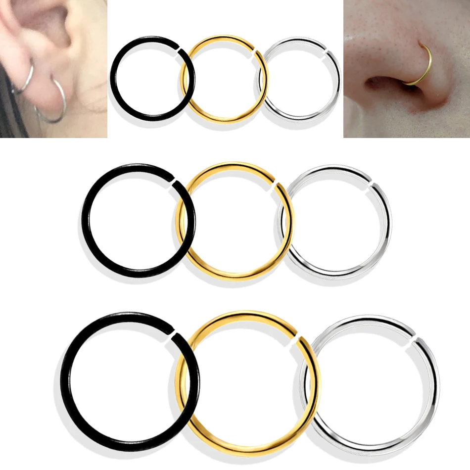 1PC Fake Piercing Nose Hoop Ring Labret Lip Ring Rook Piercing 20G Stainless Steel Tragus Earrings Helix Piercing Body Jewelry