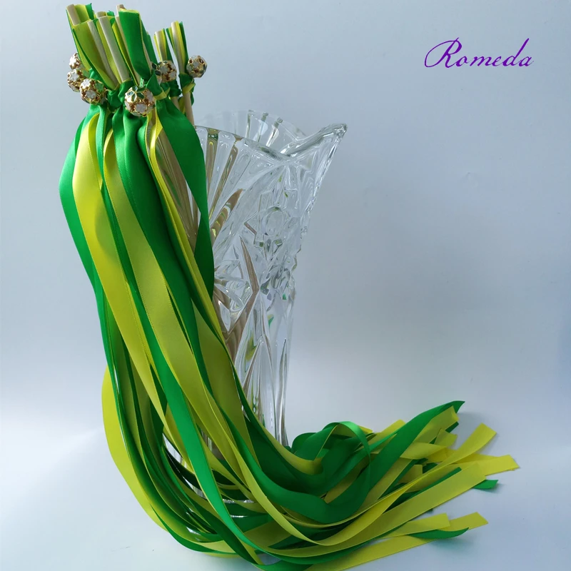 

Hot selling 50pcs/lot Colorfull bell Yellow and Green wedding wands for wedding decoration