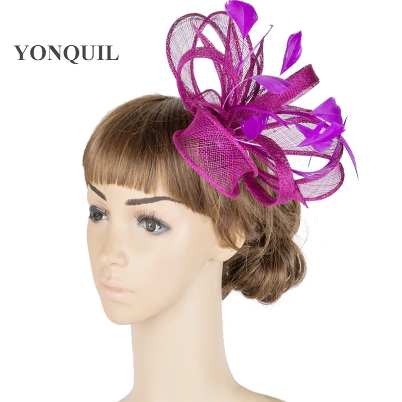 

21 Color High Quality Sinamay Fascinator Hats Women Lady Wedding Headpiece Feather Headdress Nice Bridal Hair Accessoires MYQ077