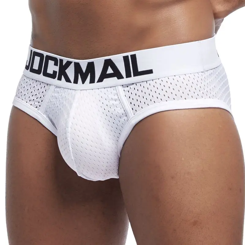 JOCKMAIL 2019 New Mesh Men Underwear Sexy Men Briefs Breathable Low waist Mens Slip Cueca Gay Male Panties Underpants men Shorts