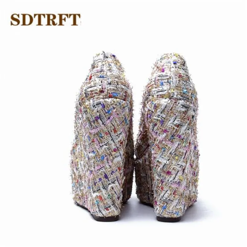 SDTRFT zapatos mujer Round Toe 15cm High-Heeled platform woman SM shoes wedding wedges pumps Small yards:30 31 32 33 34-42 43