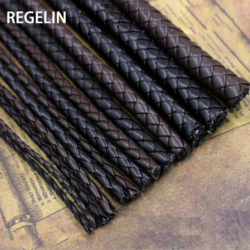 REGELIN 5meter Brown Braided PU Leather Bracelet Findings 3/4/5/6mm Round Leather Cord String Rope DIY Necklace Bracelet Making