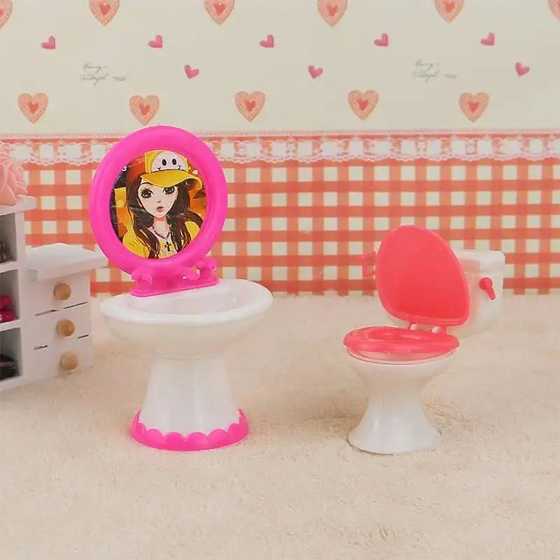 

Doll Furniture Toilet Lavatory Combination Assembly Play Toys Fashion Girls Plastic Accessories Suit 2021
