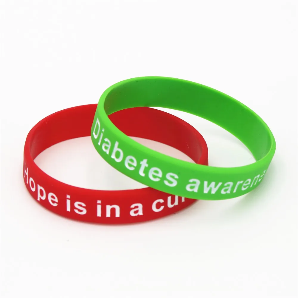 50pcs Diabetes Awareness Bracelets Medical Alert Silicone Wristband Hope is in a Cure Armband Nurse Bangles Gift Wholesale SH112