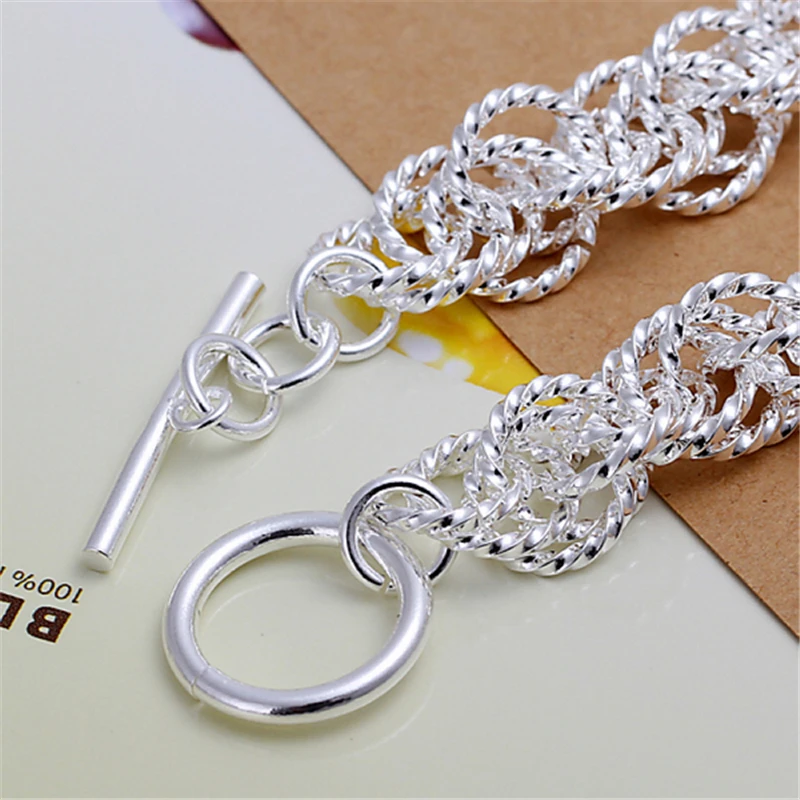 DOTEFFIL Water Wave Circle Chain Bracelet 925 Sterling Silver For Woman Charm Wedding Engagement Fashion Party Jewelry