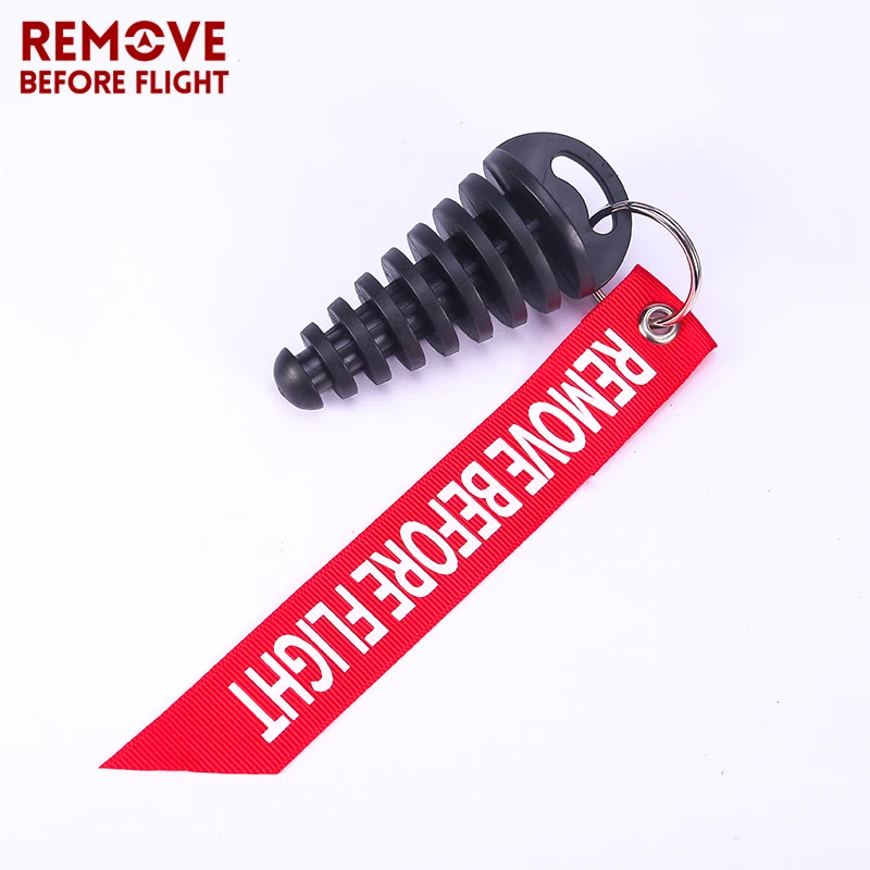 Remove Before Flight Key Chains for CR Black Rubber Muffler Exhaust Silencer Motorcycle Wash Plug Red Streamer Keychain Tag