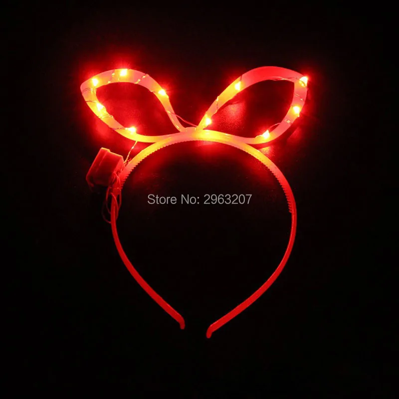 100pcs Children Adults LED Flashing Glowing Bunny Ears Headband Lighted Hair Accessories Glow Head Wear Party Supplies