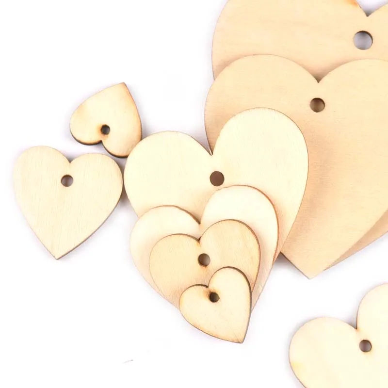 20-100mm One Holes Mix Heart Wooden Pattern Christmas Decorations For Home Ornament  DIY Wood Crafts For Home Ornaments m2190