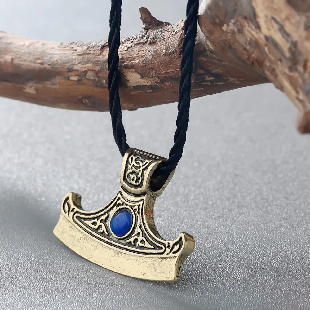 Kinitial Axe of Perun with zirconium Charm Pendant Necklace Sekira Perun Men Jewelry Viking Nordic Talisman Necklaces Collier