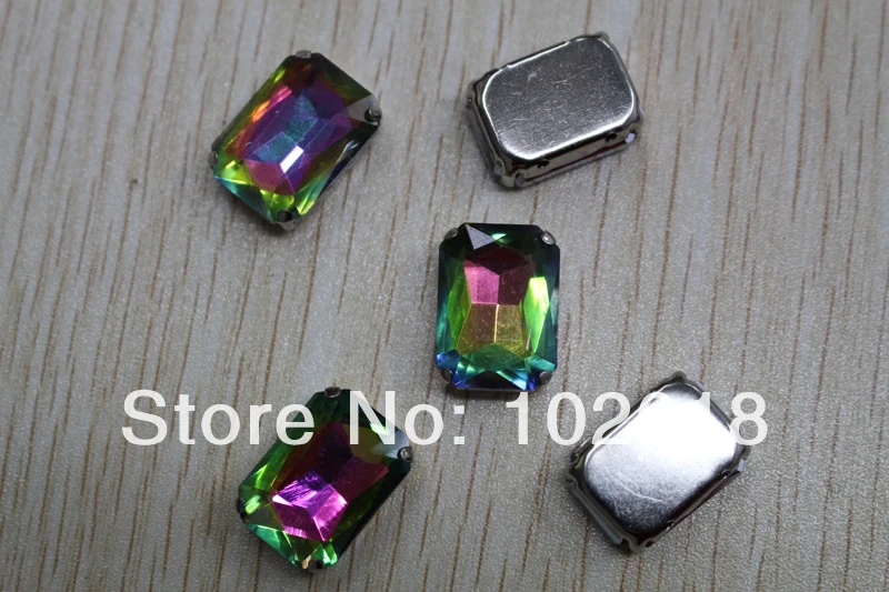 New! Free shipping! 84pcs Rectange Shape Fancy Rhinestone 13x18mm Rainbow Color Pointback  crystal  Beads with Metal Claw