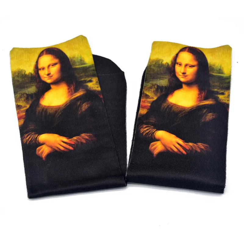 Retro Mona Lisa Socks For Women Unisex Famous Oil Painting Art Socks Funny Happy Men\'s Casual Winter Spring Socks Skarpetki Sox