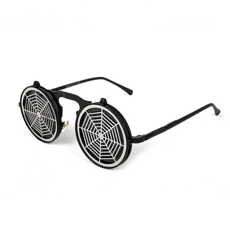 

Steampunk Sunglasses Round Black Frame Grey Lenses Spider Web Design Women's Glasses Men's Glasses